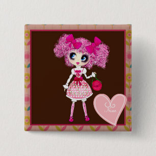 Kawaii Girl PinkP lieve loli Vierkante Button 5,1 Cm