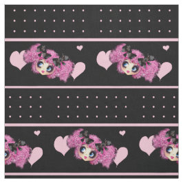 Kawaii Girl PinkP - trendy zwarte roze harten Stof