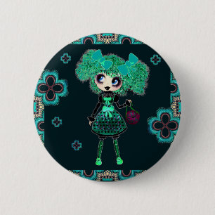 Kawaii Girl PinkyP emerald Gothloli Ronde Button 5,7 Cm