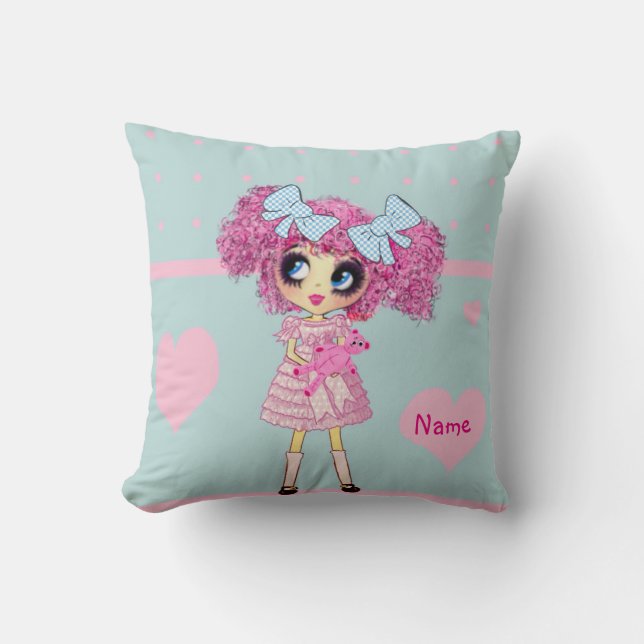 Kawaii Girl PinkyP pastelblauw Kussen (Voorkant)