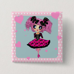 Kawaii Girl PinkyP - prom princess Vierkante Button 5,1 Cm