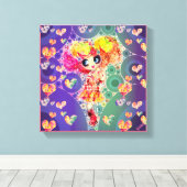 Kawaii Girl PinkyP wandkunst Harajuku Regenboog Ku Canvas Afdruk (Insitu (Houten vloer))