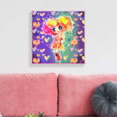 Kawaii Girl PinkyP wandkunst Harajuku Regenboog Ku Canvas Afdruk (Insitu (Woonkamer))