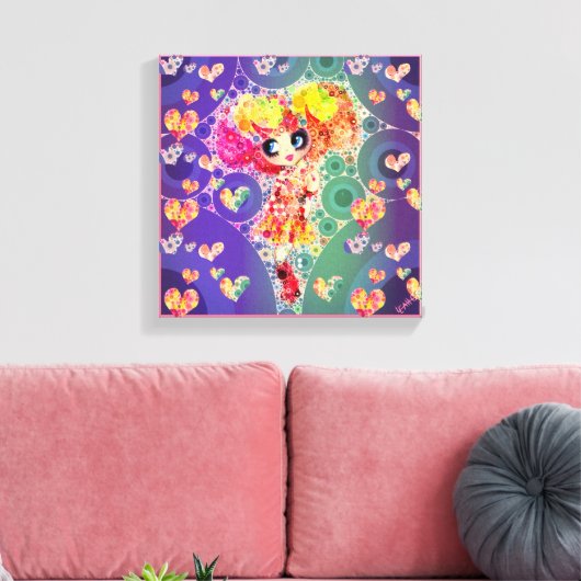 Kawaii Girl PinkyP wandkunst Harajuku Regenboog Ku Canvas Afdruk (Insitu (Woonkamer))