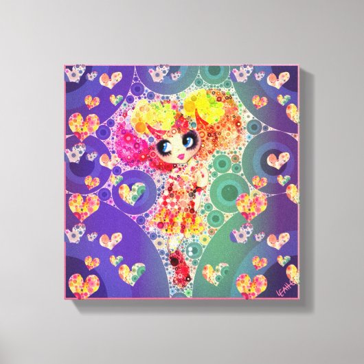 Kawaii Girl PinkyP wandkunst Harajuku Regenboog Ku Canvas Afdruk (Voorkant)