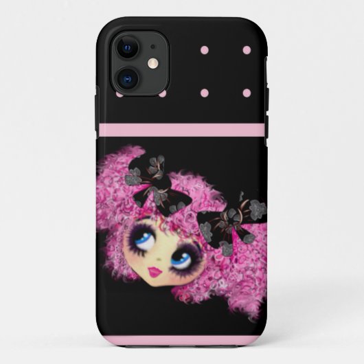 Kawaii Girl PinkyP zwarte roze harten Case-Mate iPhone Case (Achterkant)