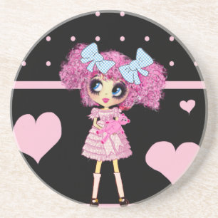 Kawaii Girl PinkyP zwarte roze harten Zandsteen Onderzetter