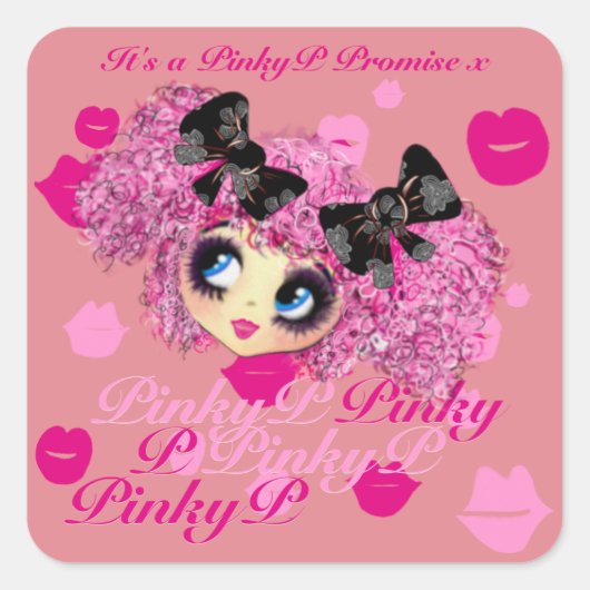 Kawaii Girl Roze Belofte cadeaus voor vrienden Vierkante Sticker (Voorkant)