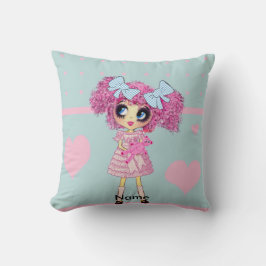 Kawaii Girl - schattig PinkyP pastelblauw Kussen