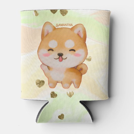 Kawaii glimlachend Cartoon-stijl Shiba Inu Blikjeskoeler (Voorkant)