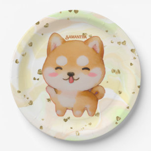 Kawaii glimlachend Cartoon-stijl Shiba Inu Papieren Bordje