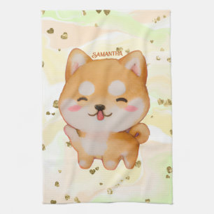 Kawaii glimlachend Cartoon-stijl Shiba Inu Theedoek
