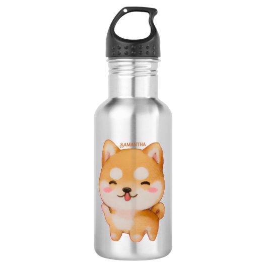 Kawaii glimlachend Cartoon-stijl Shiba Inu Waterfles (Voorkant)