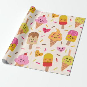 Kawaii glimlachend ijs kinderen verjaardag cadeaupapier