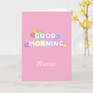 Kawaii Goedemorgen Zon & Regenboog Wolken Kaart