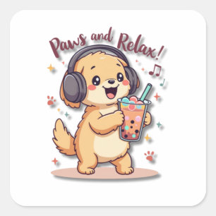 Kawaii Golden Retriever Dansen met hoofdtelefoon Vierkante Sticker