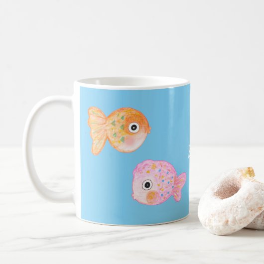 Kawaii Goldfish Cute grappige fish Eigen naam Koffiemok (Met donut)