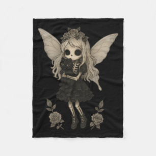 Kawaii Goth Skelet Fee Met Zwarte Kat Fleece Deken