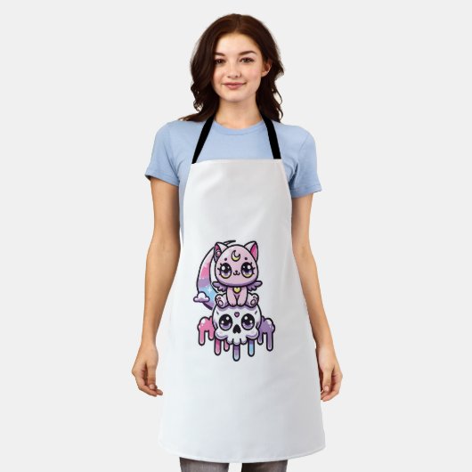 Kawaii Gothic Cat Pastel Gothic Gothic Cat Schort (Gedragen)