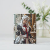 Kawaii Gothic Cosplay Maid Portret Briefkaart (Staand voorkant)