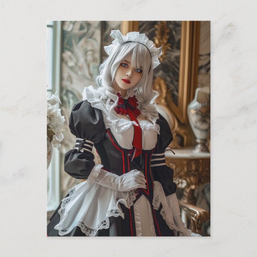 Kawaii Gothic Cosplay Maid Portret Briefkaart (Voorkant)