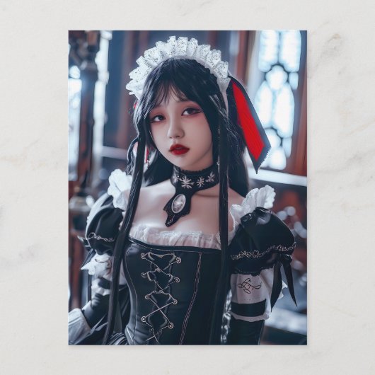 Kawaii Gothic Cosplay Maid Portret Briefkaart (Voorkant)