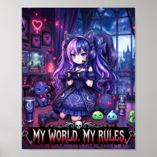 Kawaii Gothic Gamer "Mijn Wereld Mijn Regels" Post Poster