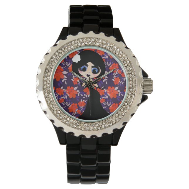 Kawaii Gothic Lolita ArtDeco-meisje Horloge (Voorkant)