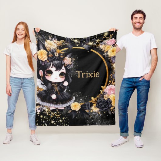 Kawaii Gothic Meisje Custom Decor Gift Gothic Meis Fleece Deken (In situ)