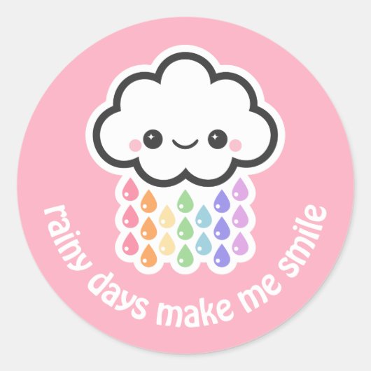 Kawaii Gothic regenboog regenwolk Ronde Sticker (Voorkant)