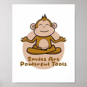 Kawaii grappige bruine aap die glimlacht en yoga d poster