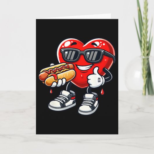 Kawaii Grappige Hart Eet Hot Dog Valentijn Februar Kaart (Voorkant)