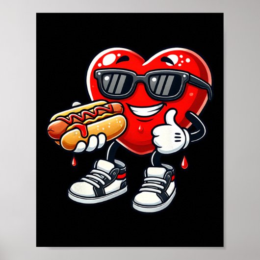 Kawaii Grappige Hart Eet Hot Dog Valentijn Februar Poster (Voorkant)