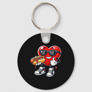 Kawaii Grappige Hart Eet Hot Dog Valentijn Februar Sleutelhanger
