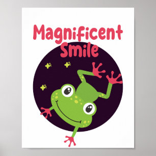 Kawaii grappige kikker glimlachend poster