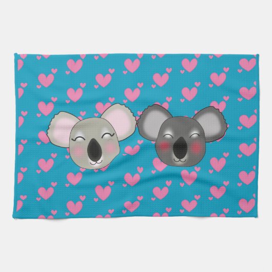 Kawaii grappige koalas uit liefde keukenhanddoek (Horizontaal)