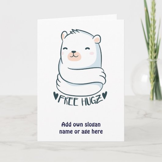 Kawaii GRATIS HUGS Polar Beer Wit Leuke Liefde Kaart (Voorkant)