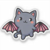 Kawaii Gray Bat Cat - Adorable Flying Kitten Sticker (Voorkant)