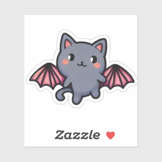 Kawaii Gray Bat Cat - Adorable Flying Kitten Sticker (Vel)