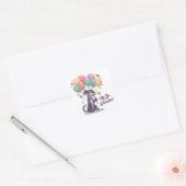 Kawaii Great Dane Pup met ballonnen Vierkante Sticker (Envelop)