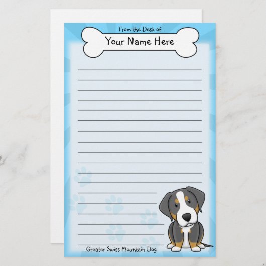 Kawaii Greater Swiss Mountain Dog Stationery Briefpapier (Voorkant / Achterkant)