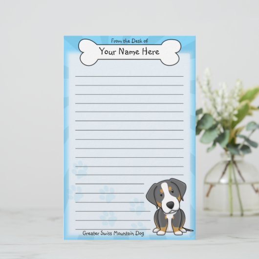 Kawaii Greater Swiss Mountain Dog Stationery Briefpapier (Staand voorkant)