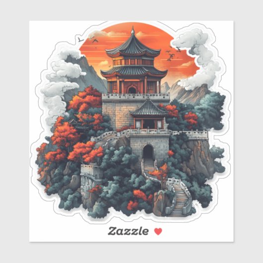 Kawaii GreatWall Dragon Tower-Sticker Sticker (Vel)