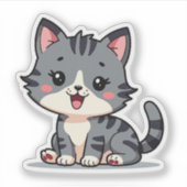 Kawaii Grey Tabby Kitten - Sleepy Pose Sticker (Voorkant)
