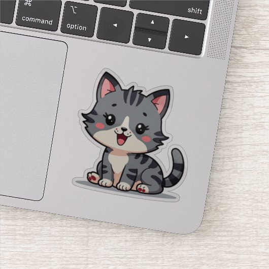 Kawaii Grey Tabby Kitten - Sleepy Pose Sticker (Detail)