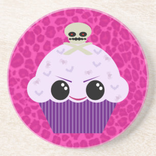 Kawaii Griezelen Cupcake Roze Luipaardendruk Onder Zandsteen Onderzetter