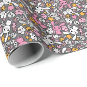 kawaii grijs patroon cadeaupapier (Rol Hoek)
