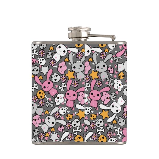 kawaii grijs patroon heupfles (Achterkant)