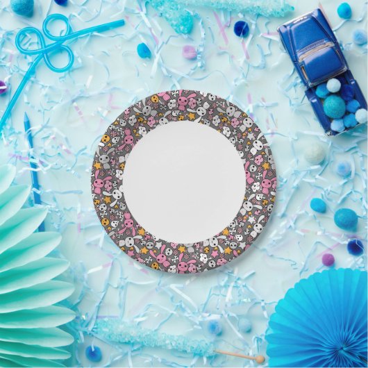 kawaii grijs patroon papieren bordje (Feest)