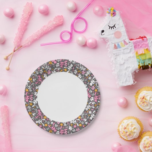 kawaii grijs patroon papieren bordje (Feest)